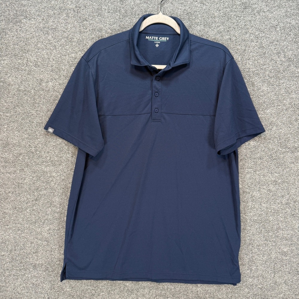 Matte Grey Polo Shirt Mens Large Navy Blue Performance Golf Activewear Top